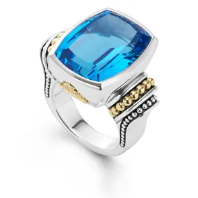 Caviar Color Large Swiss Blue Topaz Statement Ring