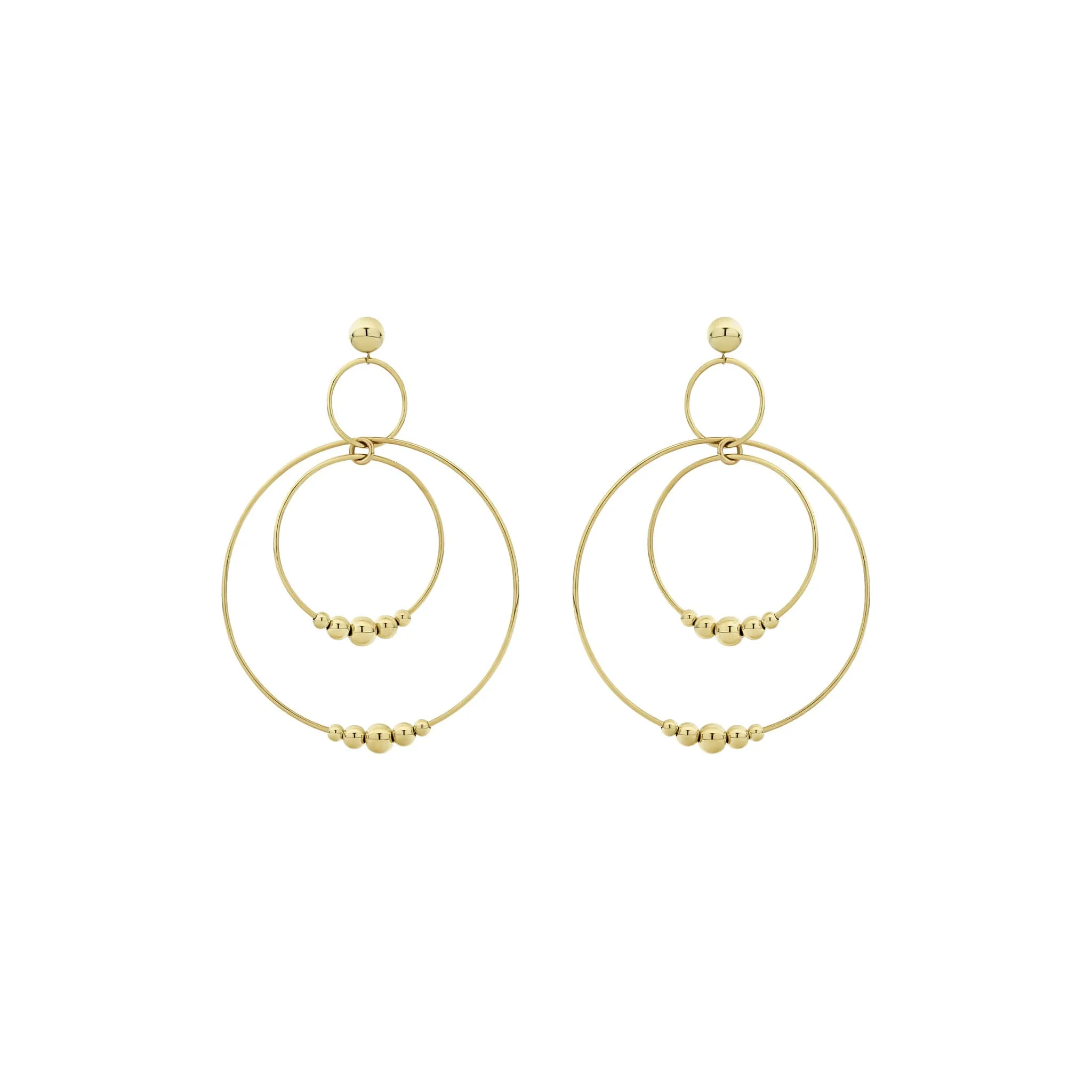 Caviar Gold Three Circle Bead Drop Earrings