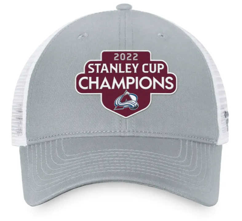 Colorado Avalanche Fanatics Branded 2022 Stanley Cup Champions - Locker Room Trucker Adjustable Hat - Gray/White