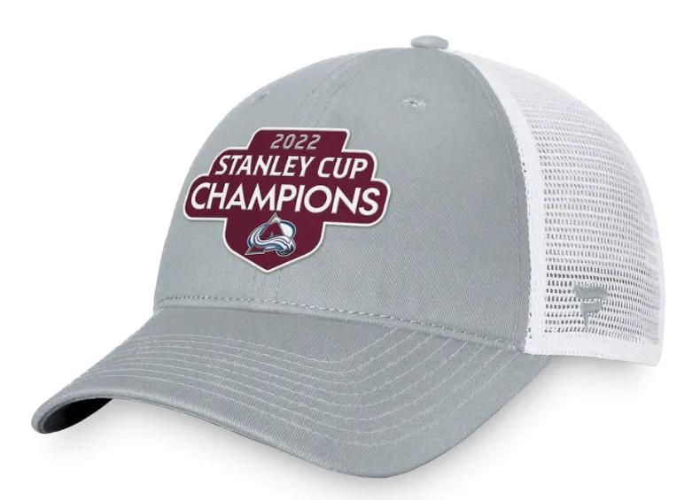 Colorado Avalanche Fanatics Branded 2022 Stanley Cup Champions - Locker Room Trucker Adjustable Hat - Gray/White