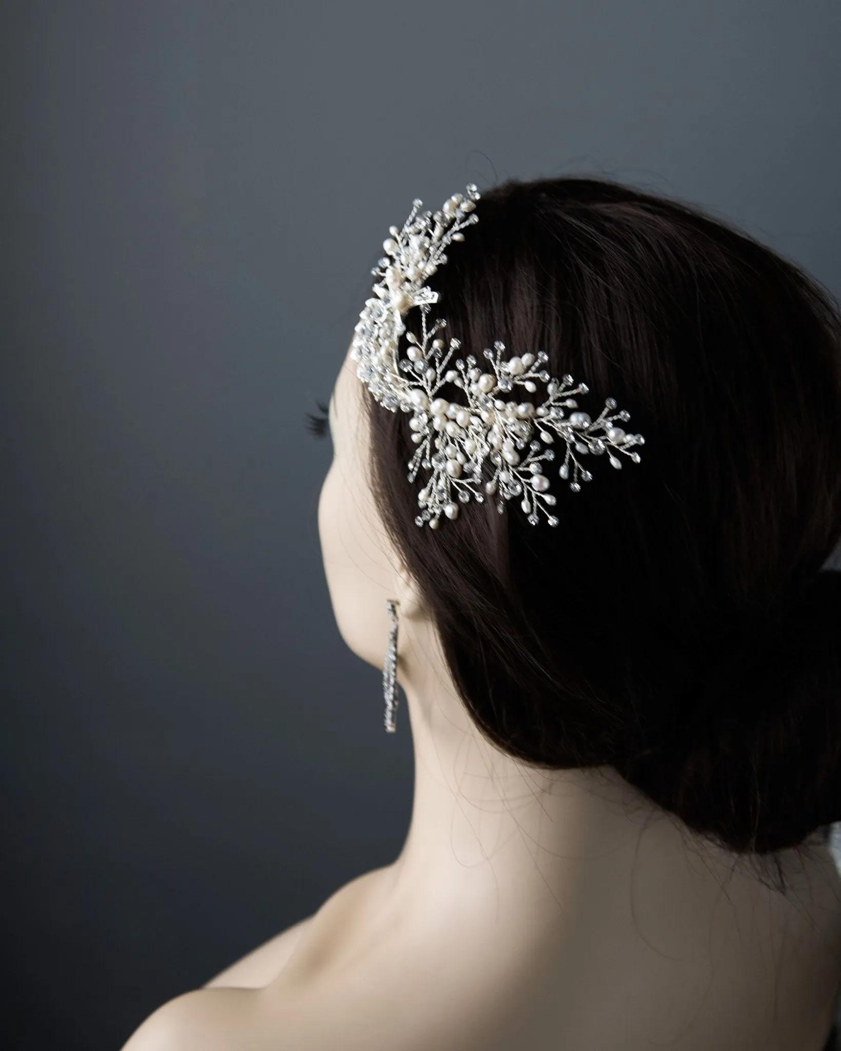 Crescent Wedding Hair Clip with Pearls