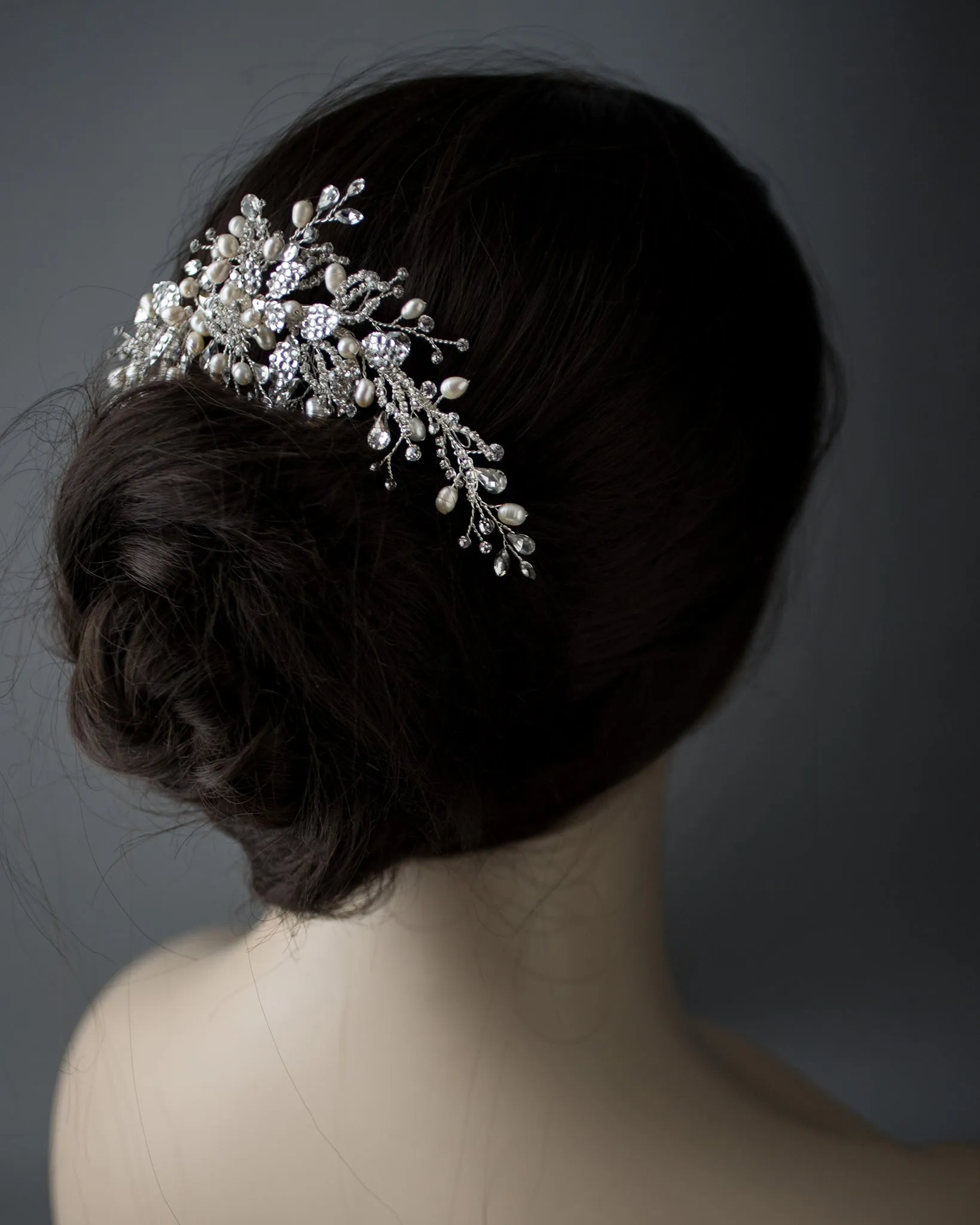 Crystal Leaves and Freshwater Pearls Bridal Clip