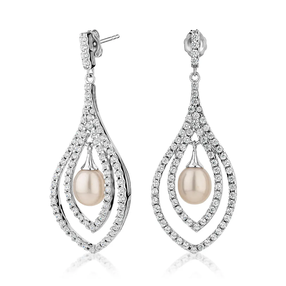 Cultured freshwater pearl drop earrings in sterling silver