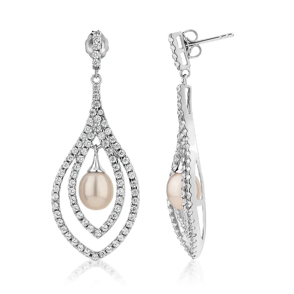 Cultured freshwater pearl drop earrings in sterling silver