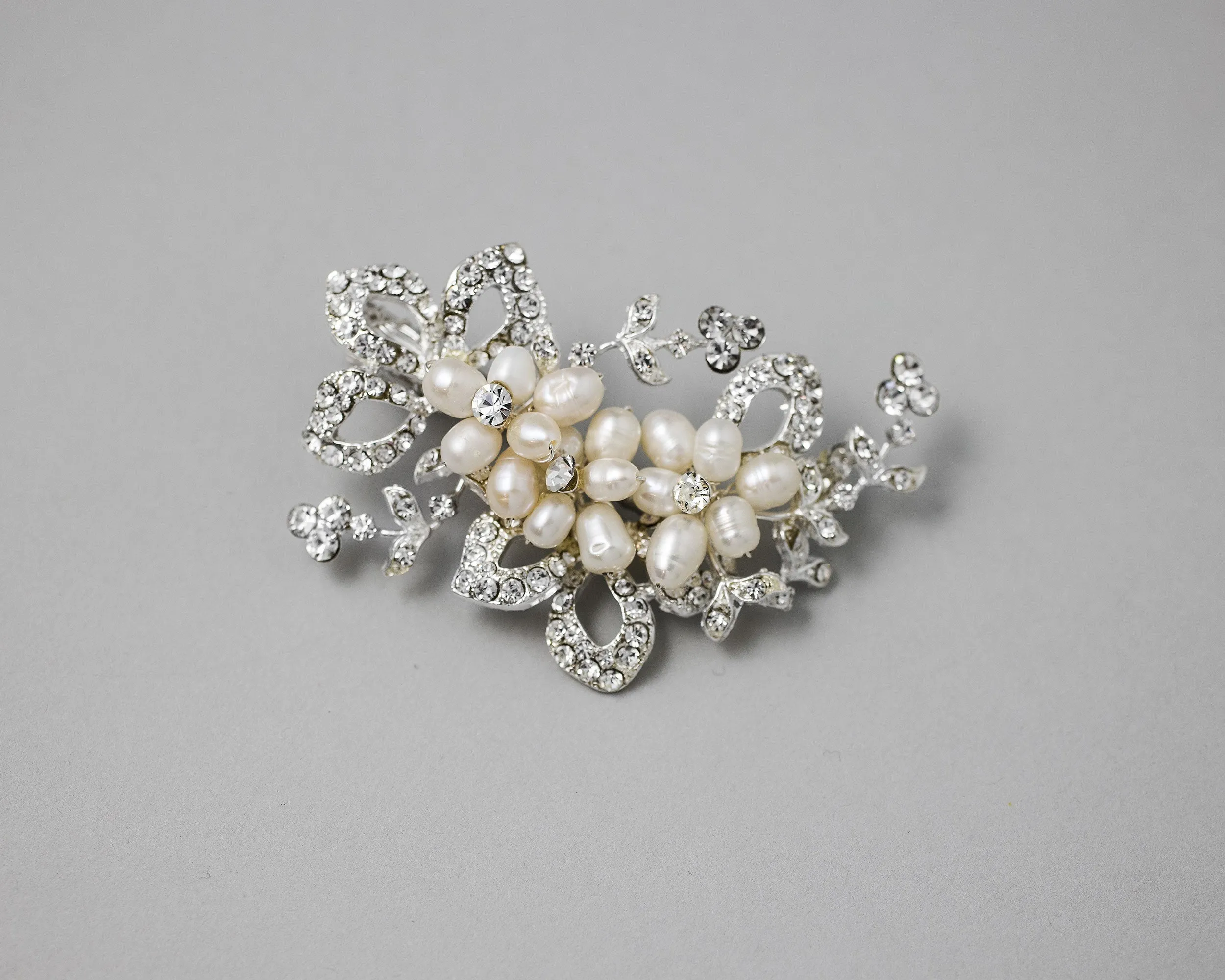 Cultured Pearl Flowers Crystal Wedding Petite Clip