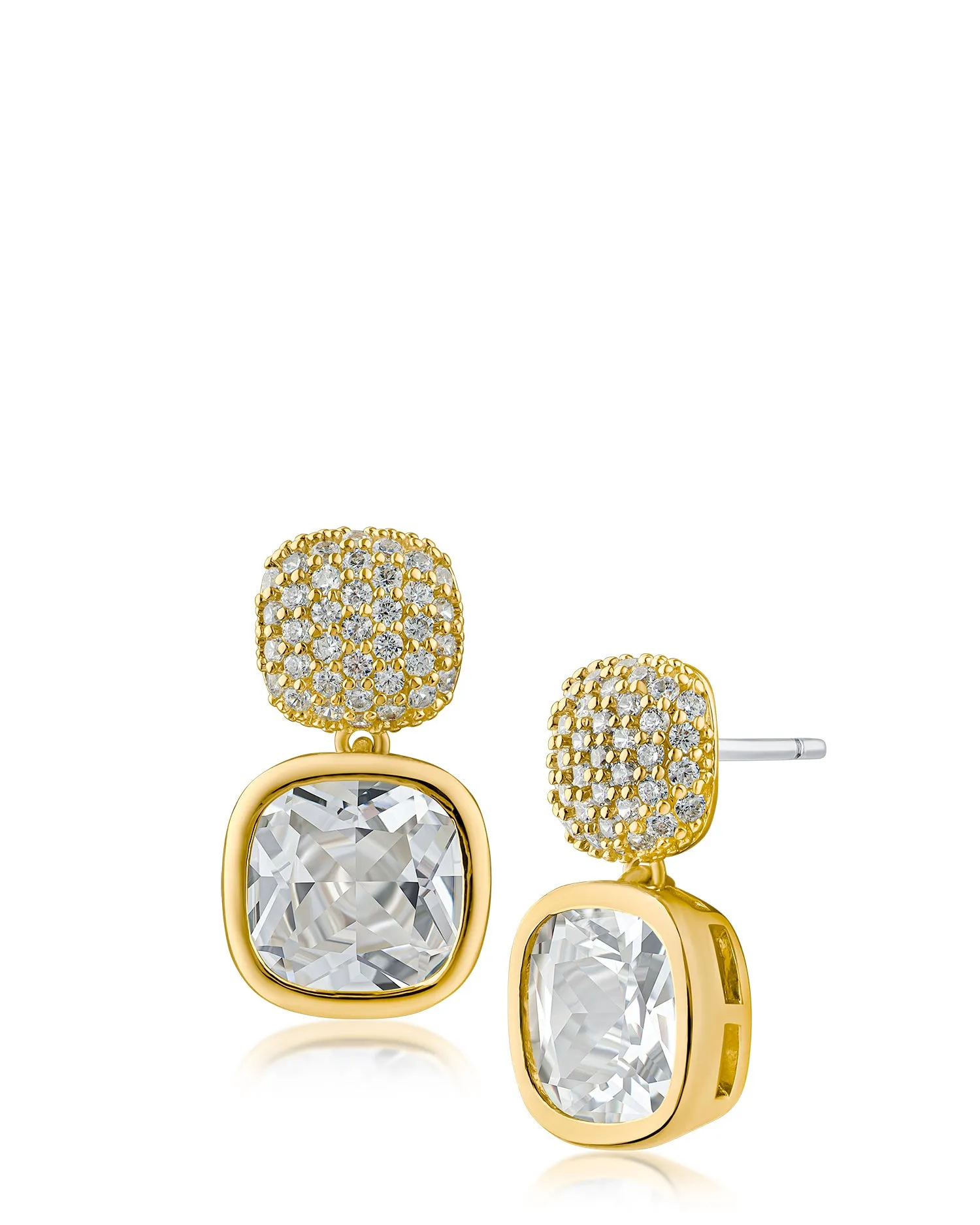 Cushion CZ Bezel Drop Earrings