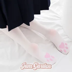 Cute Foot Cat Paw Print Over The Knee Socks Velvet Thigh Socks Stockings Sweet Soft Cute Tube Socks