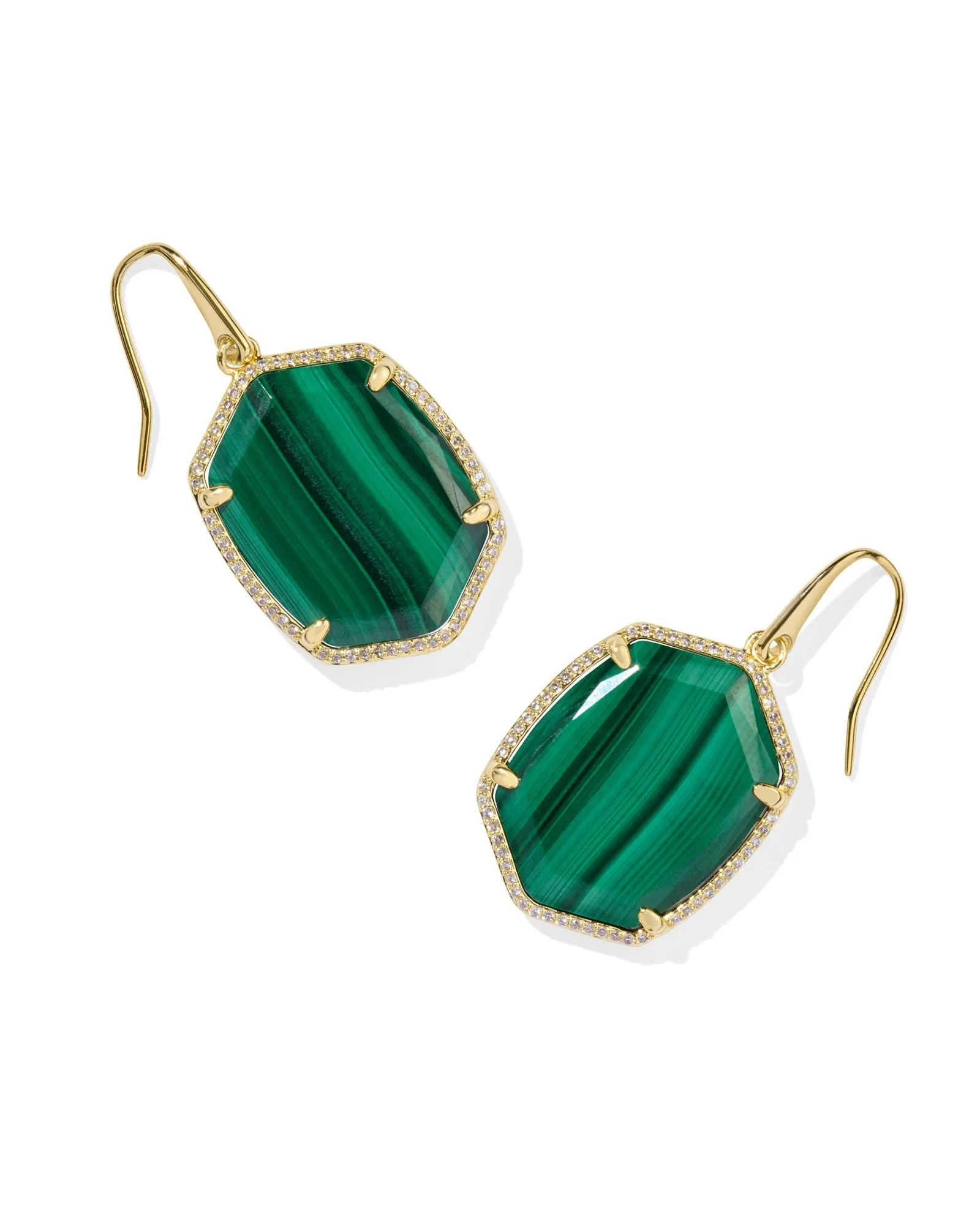 Daphne Pave Framed Drop Earring in Gold Green Malachite