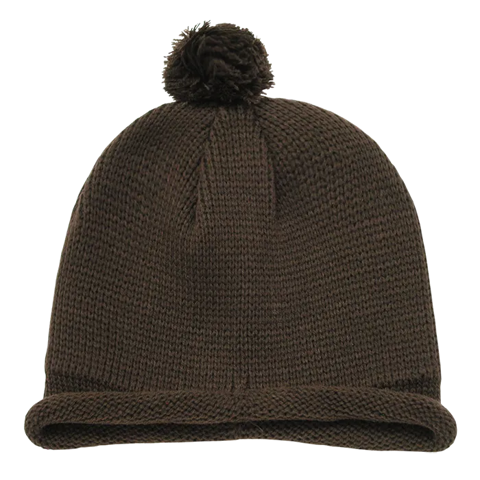 Decky 611A - Solid Roll Up Beanie with Pom Pom, Knit Cap