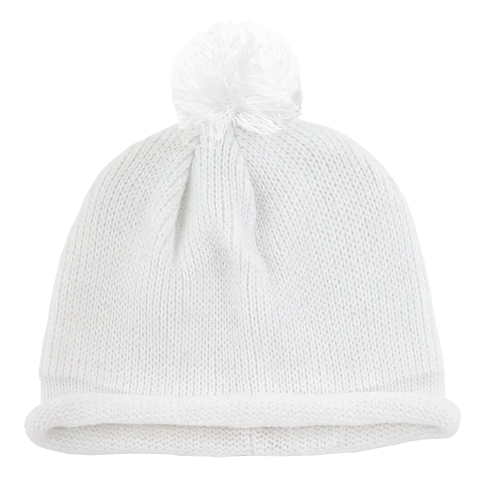 Decky 611A - Solid Roll Up Beanie with Pom Pom, Knit Cap