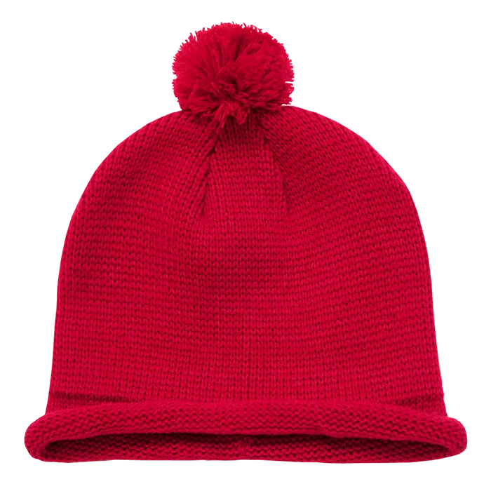 Decky 611A - Solid Roll Up Beanie with Pom Pom, Knit Cap