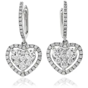 DIAMOND CLUSTER AND HALO DROP EARRINGS IN 18K WHITE GOLD