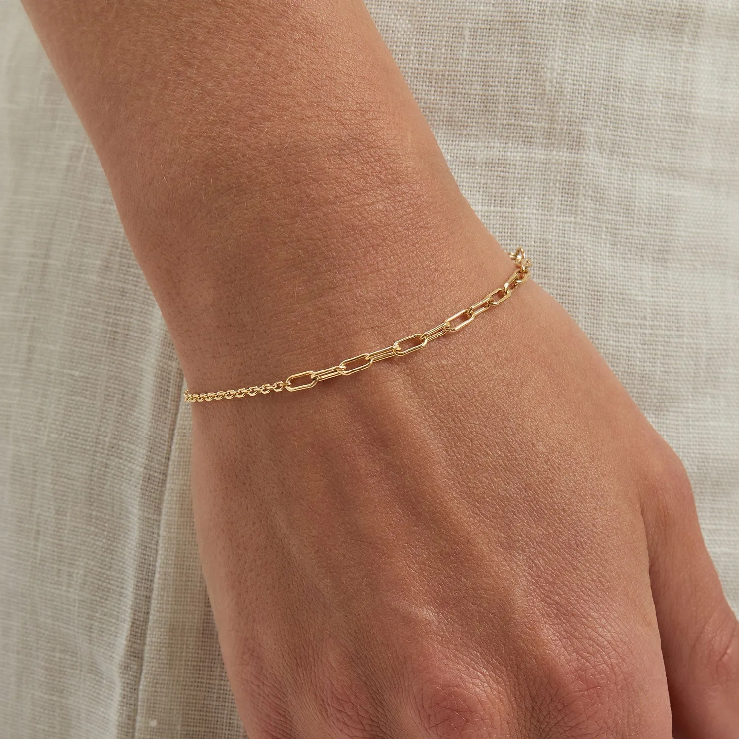 Diamond Cut Rolo & Paper Clip Chain Bracelet