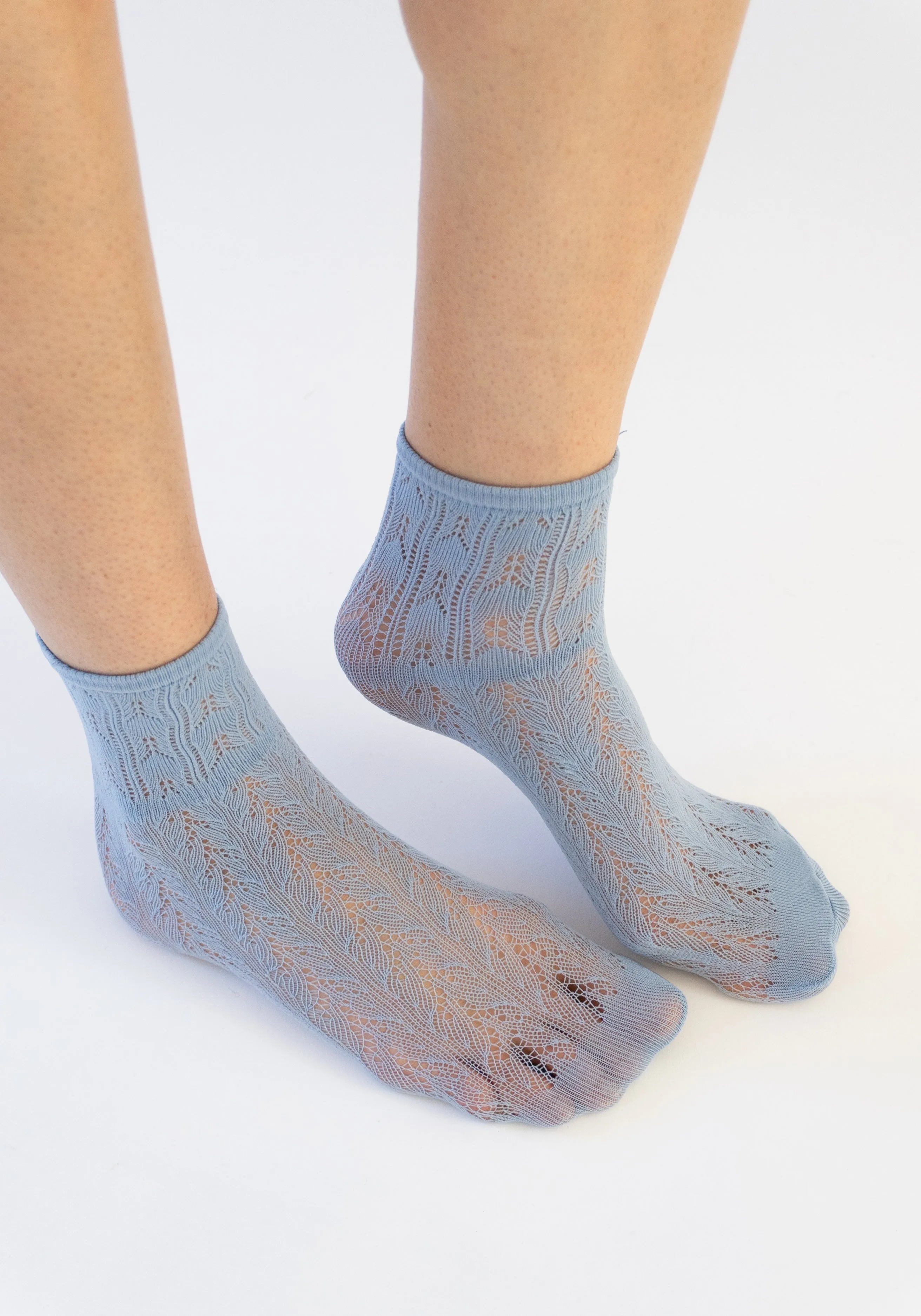 Erica Crochet Socks in Dusty Blue