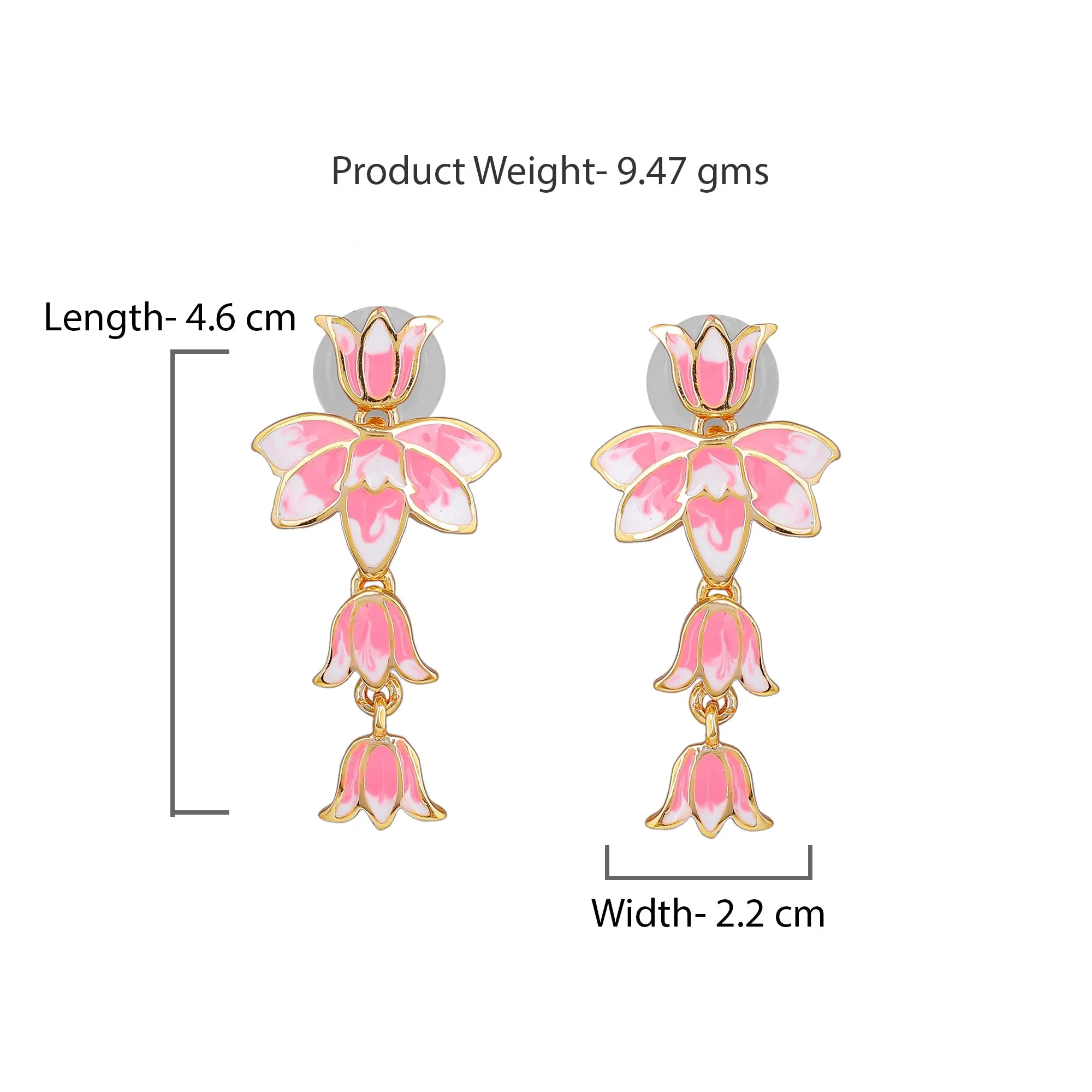 Estele Gold Plated Alluring Lotus Designer Drop Earrings with Pink Enamel for Girl's & Women