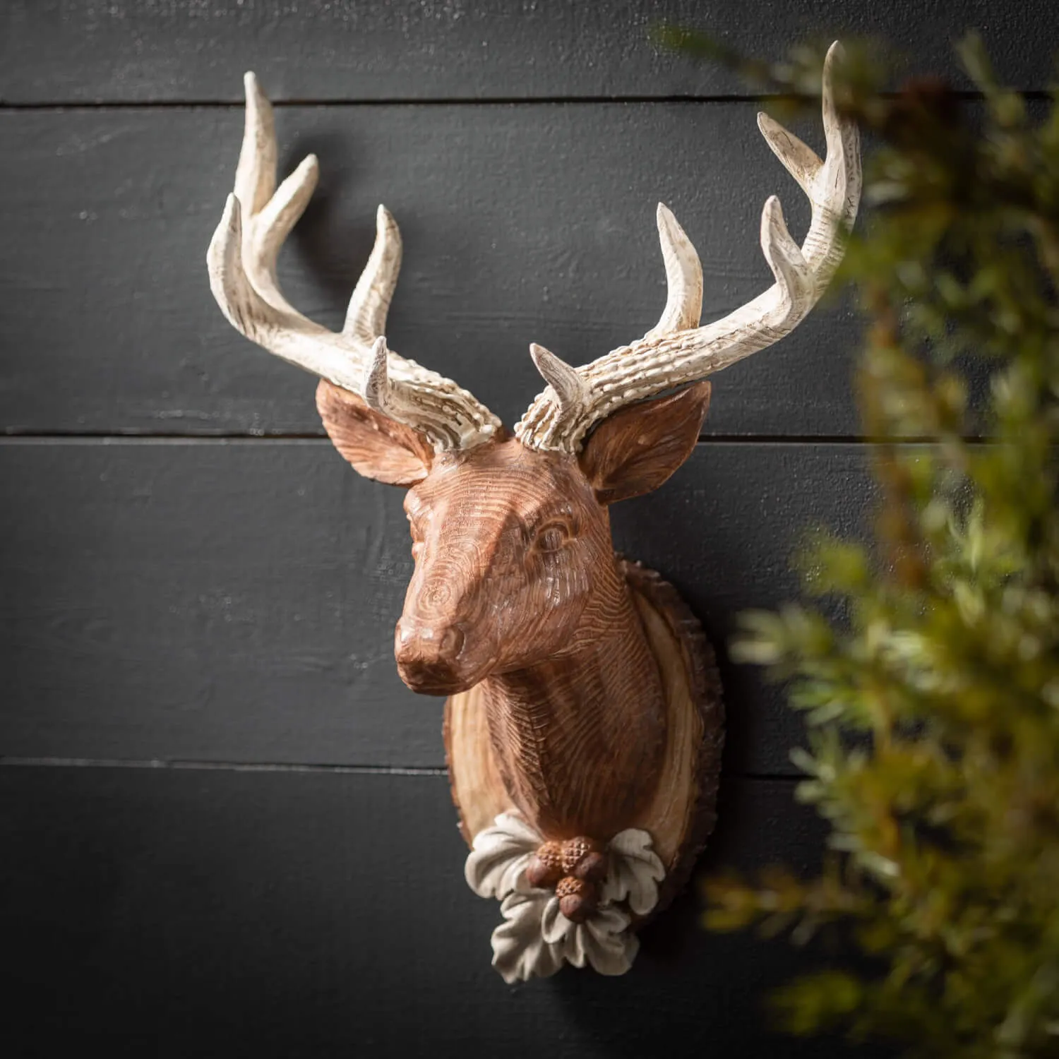 Faux Wood Wall-Mount Stag Bust