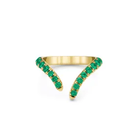 French Pavé Emerald Tusk Ring