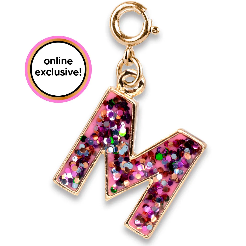 Gold Pink Glitter Letter M Charm