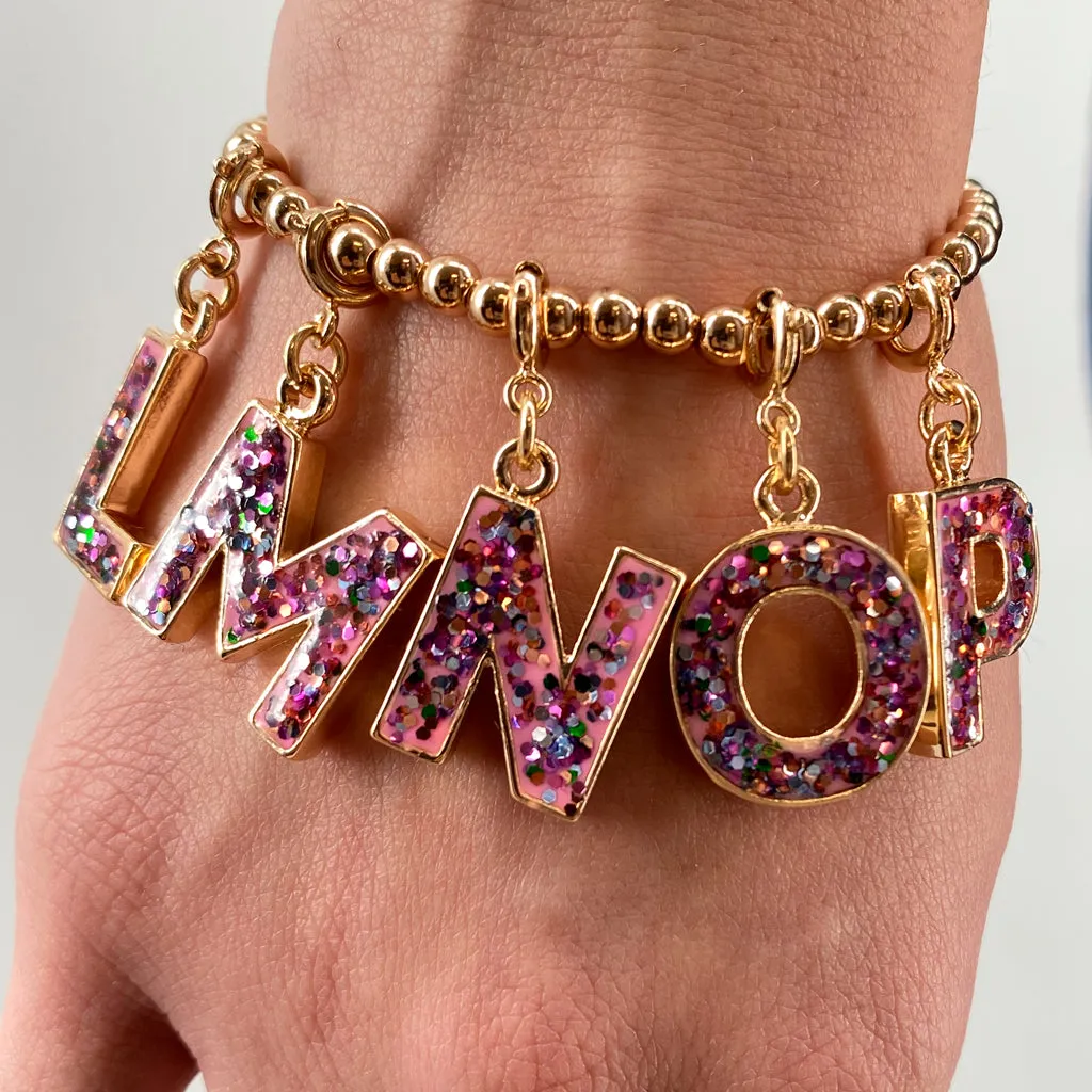 Gold Pink Glitter Letter M Charm