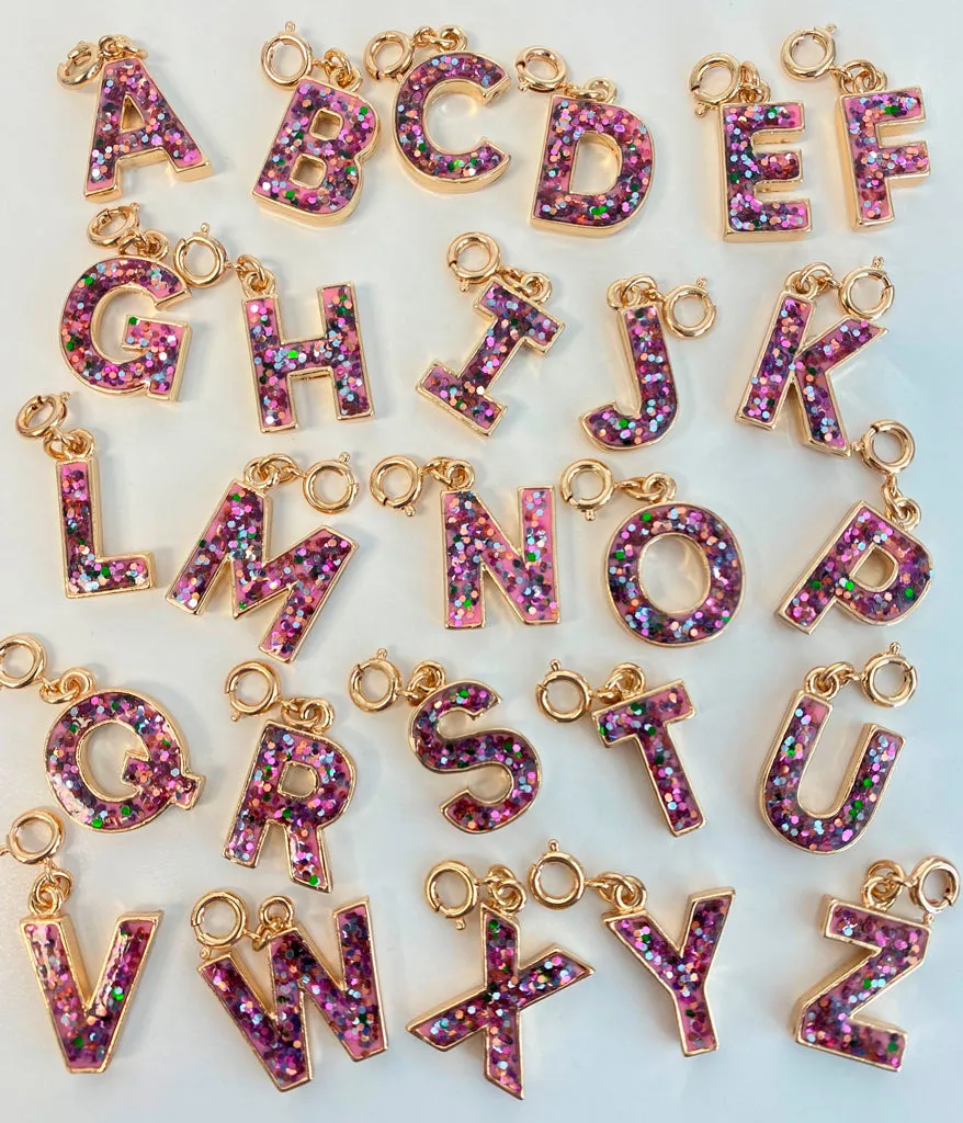 Gold Pink Glitter Letter M Charm