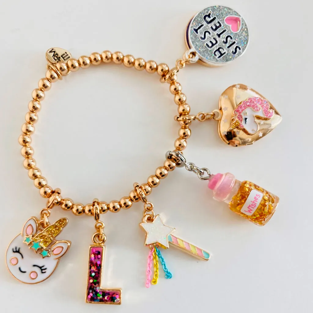 Gold Pink Glitter Letter M Charm