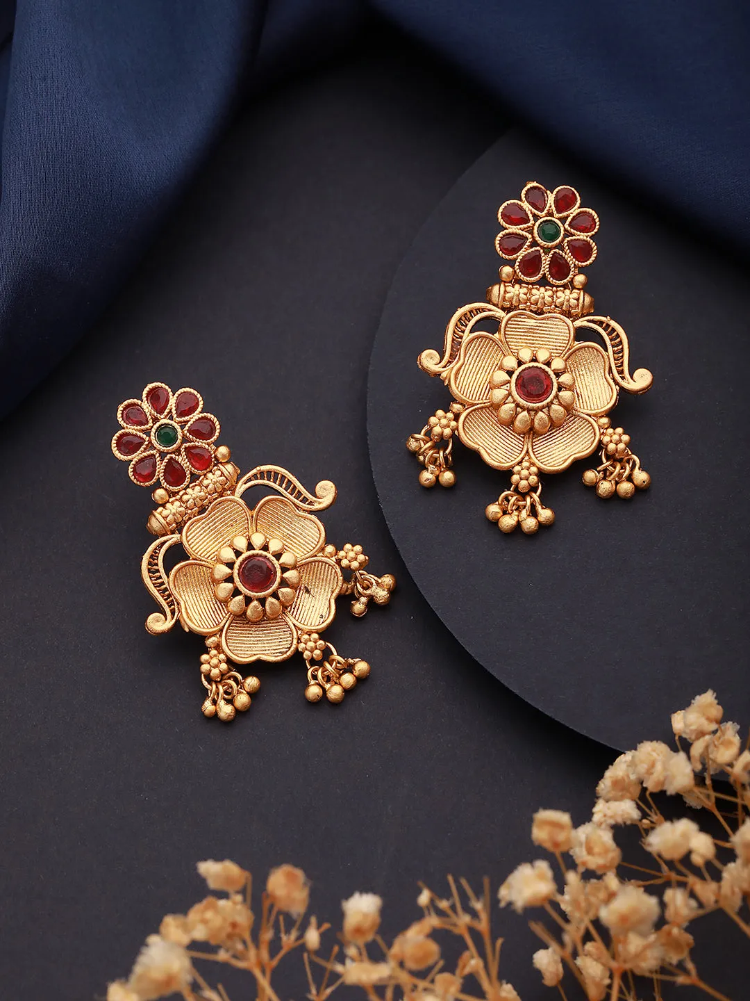 Gold-Toned Dome Shaped Drop Earrings