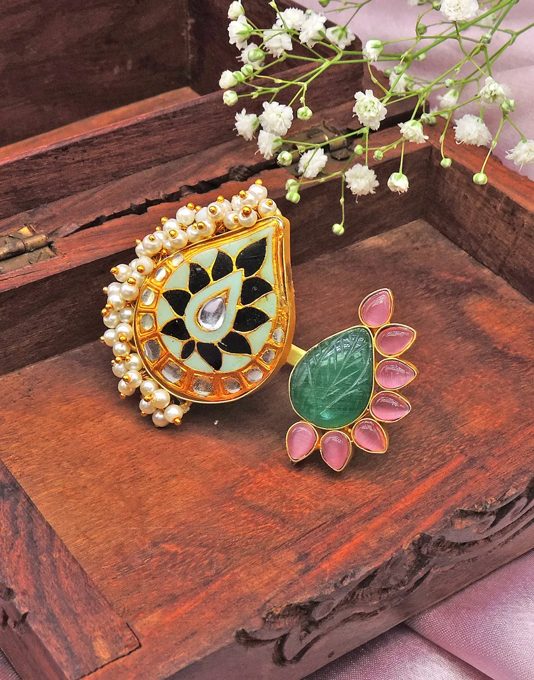 Half Flora Kundan Ring