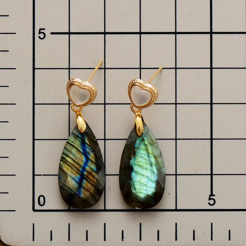 Heart Drops Labradorite Earrings