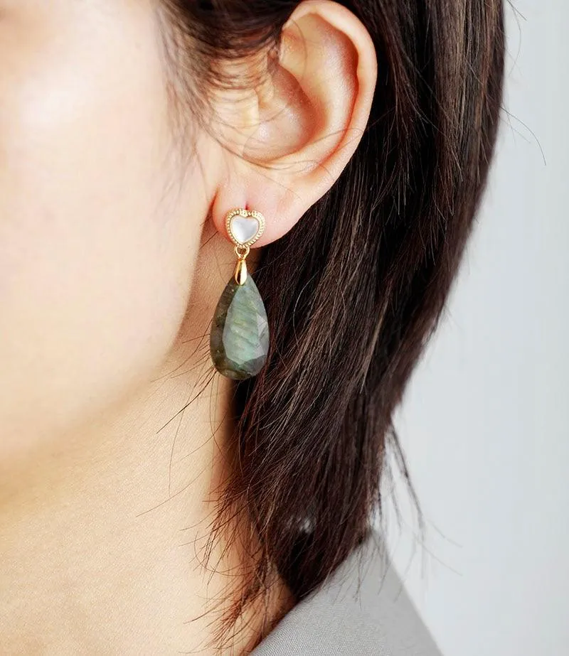 Heart Drops Labradorite Earrings