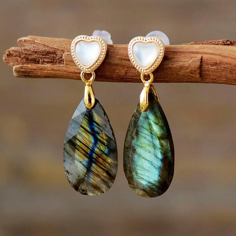 Heart Drops Labradorite Earrings