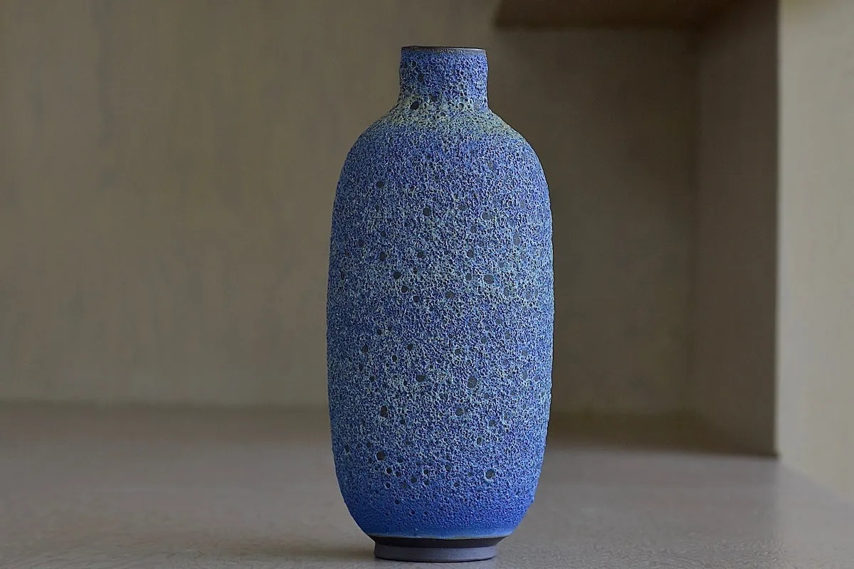 Heather Rosenman Tall Blue with Yellow Volcanic Vase