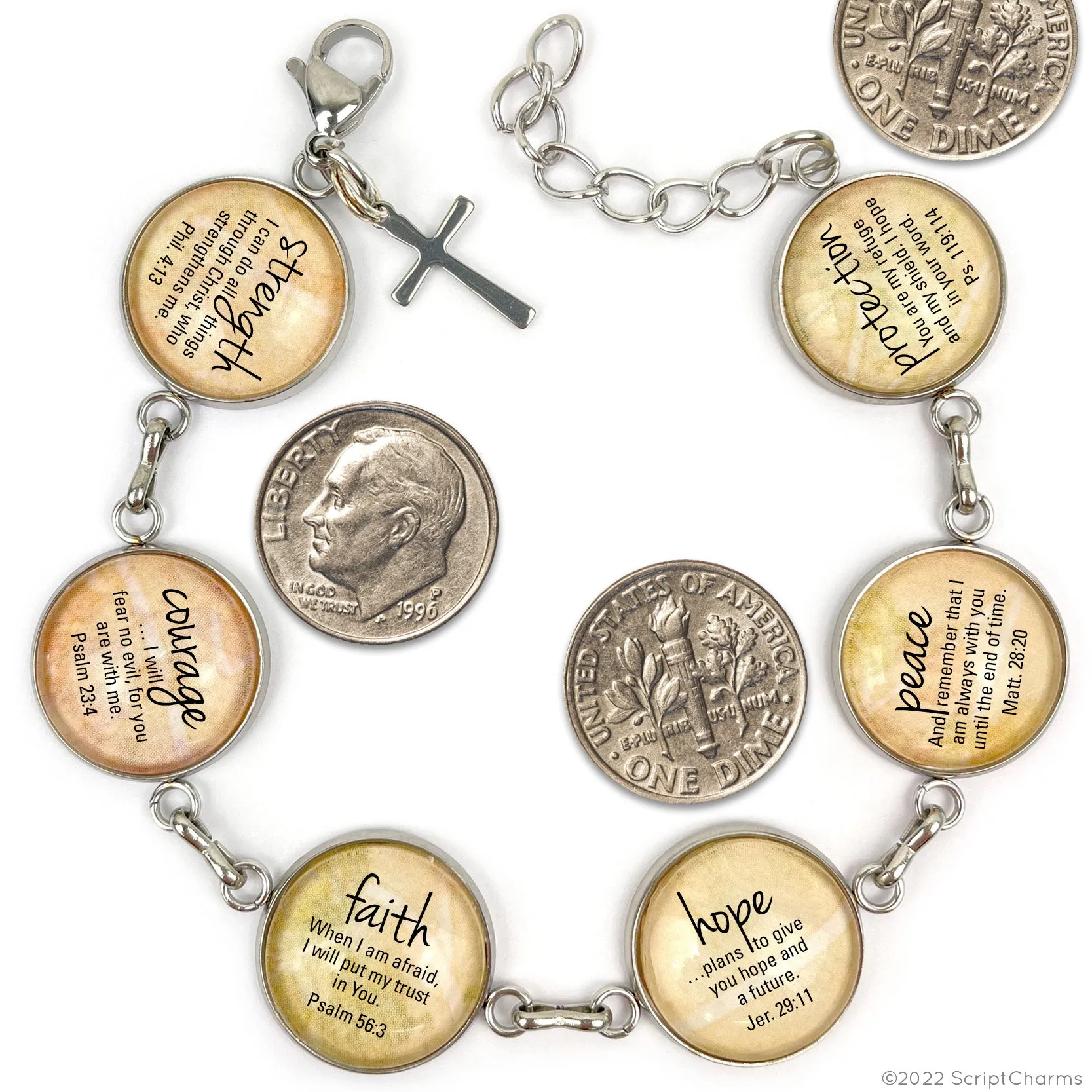 I Surrender All Hymn & Scripture Glass Charm Bracelet – Stainless Steel Bible Verse Bracelet