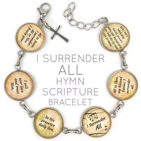 I Surrender All Hymn & Scripture Glass Charm Bracelet – Stainless Steel Bible Verse Bracelet