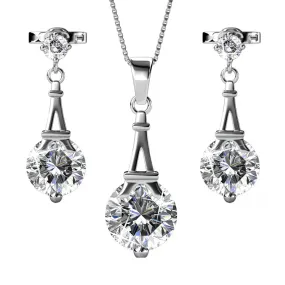 Isla 18k White Gold Plated Necklace and Earrings Jewelry Set