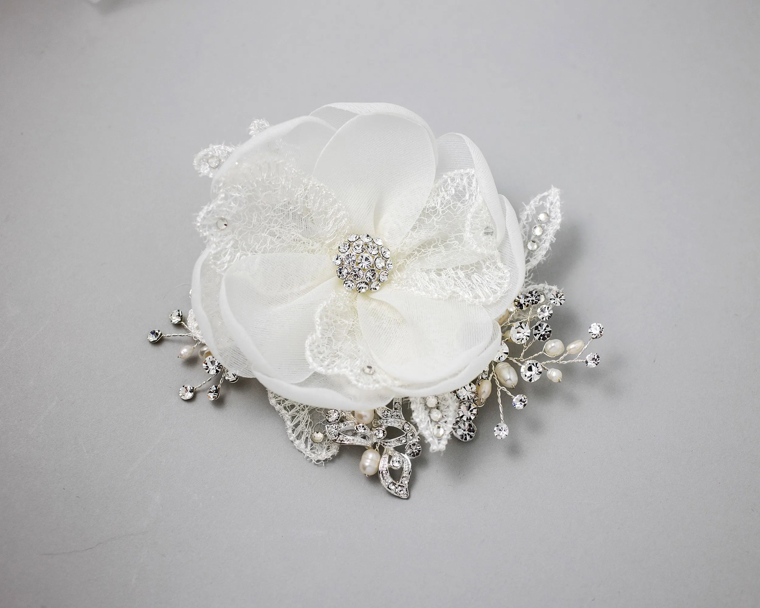 Ivory Lace and Pearls Bridal Hair Flower