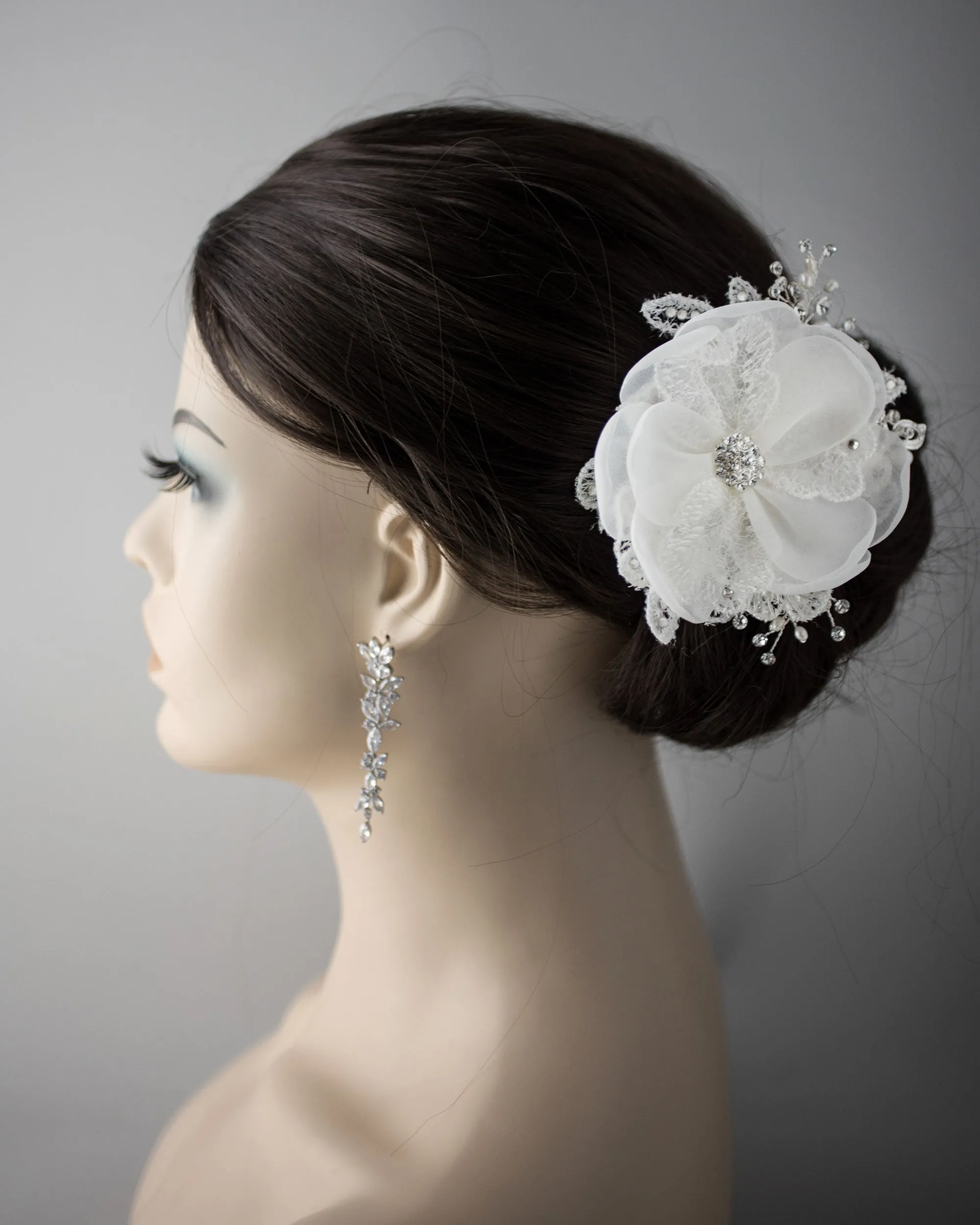 Ivory Lace and Pearls Bridal Hair Flower