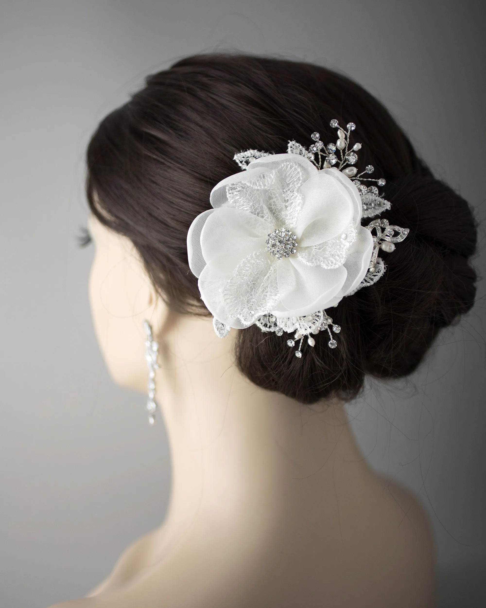 Ivory Lace and Pearls Bridal Hair Flower