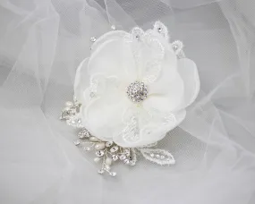 Ivory Lace and Pearls Bridal Hair Flower