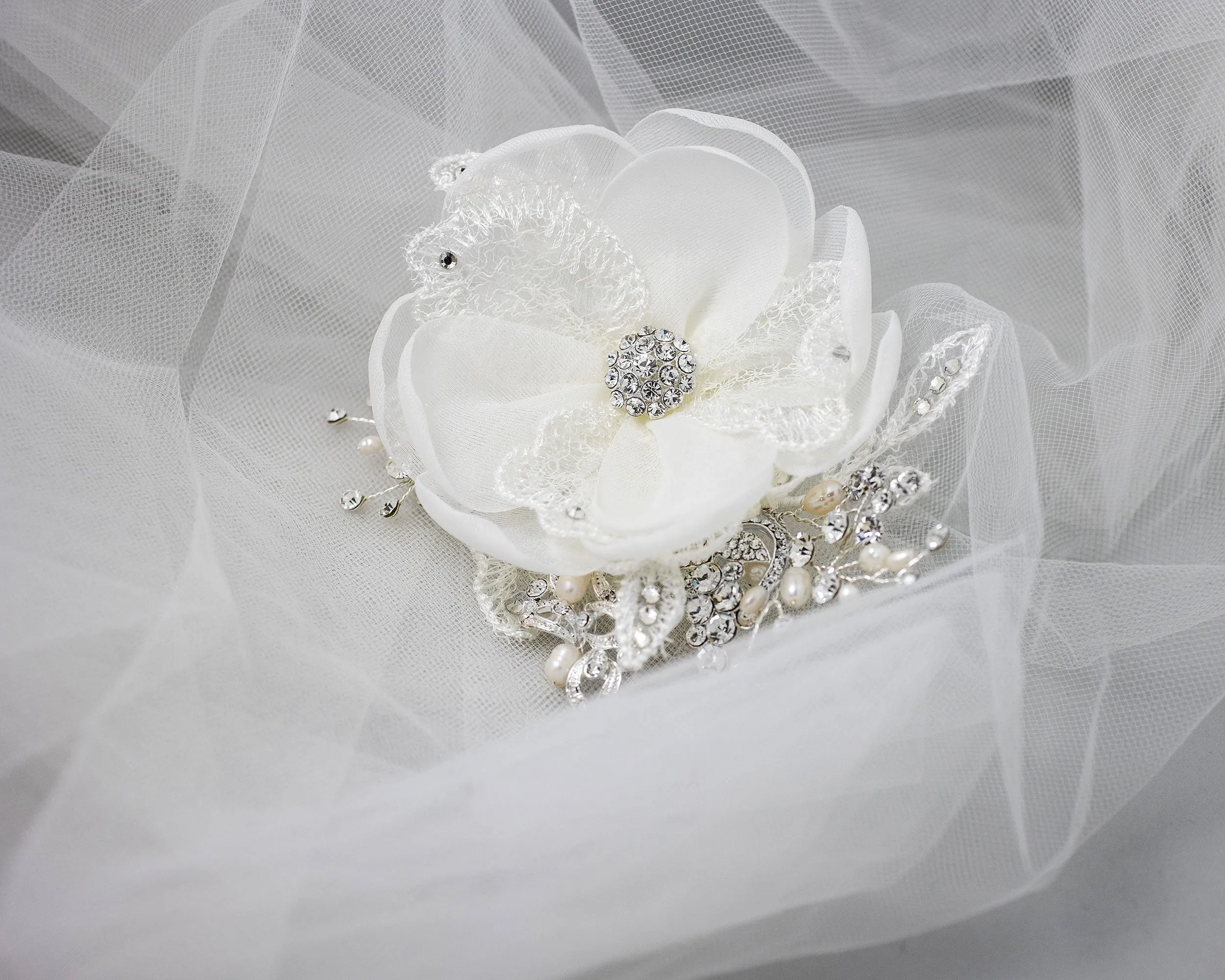 Ivory Lace and Pearls Bridal Hair Flower