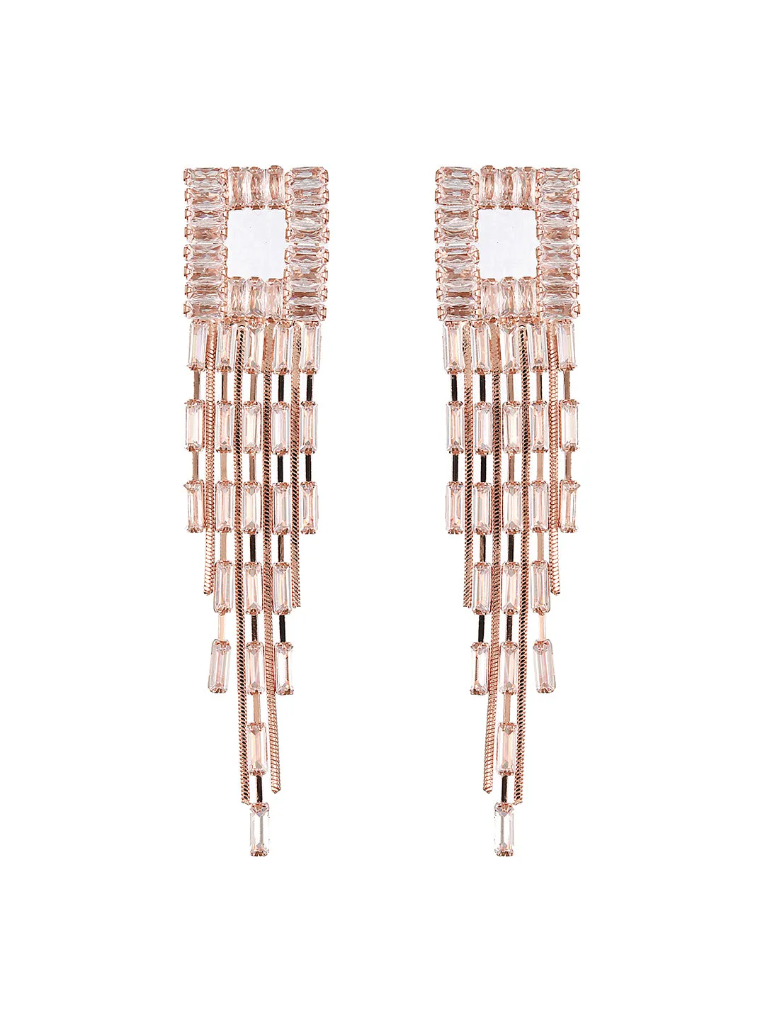 JAZZ AND SIZZLE Rose gold-Plated CZ Studded Contemporary Drop Earrings