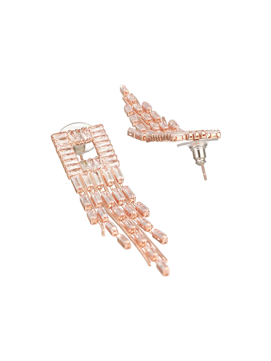 JAZZ AND SIZZLE Rose gold-Plated CZ Studded Contemporary Drop Earrings