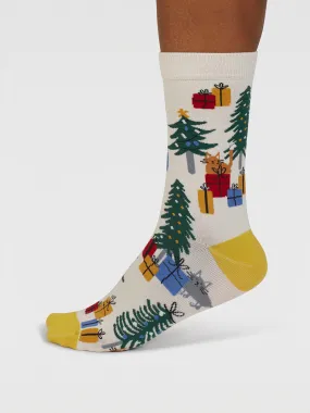 Jemila Christmas Organic Cotton Socks - Stone White