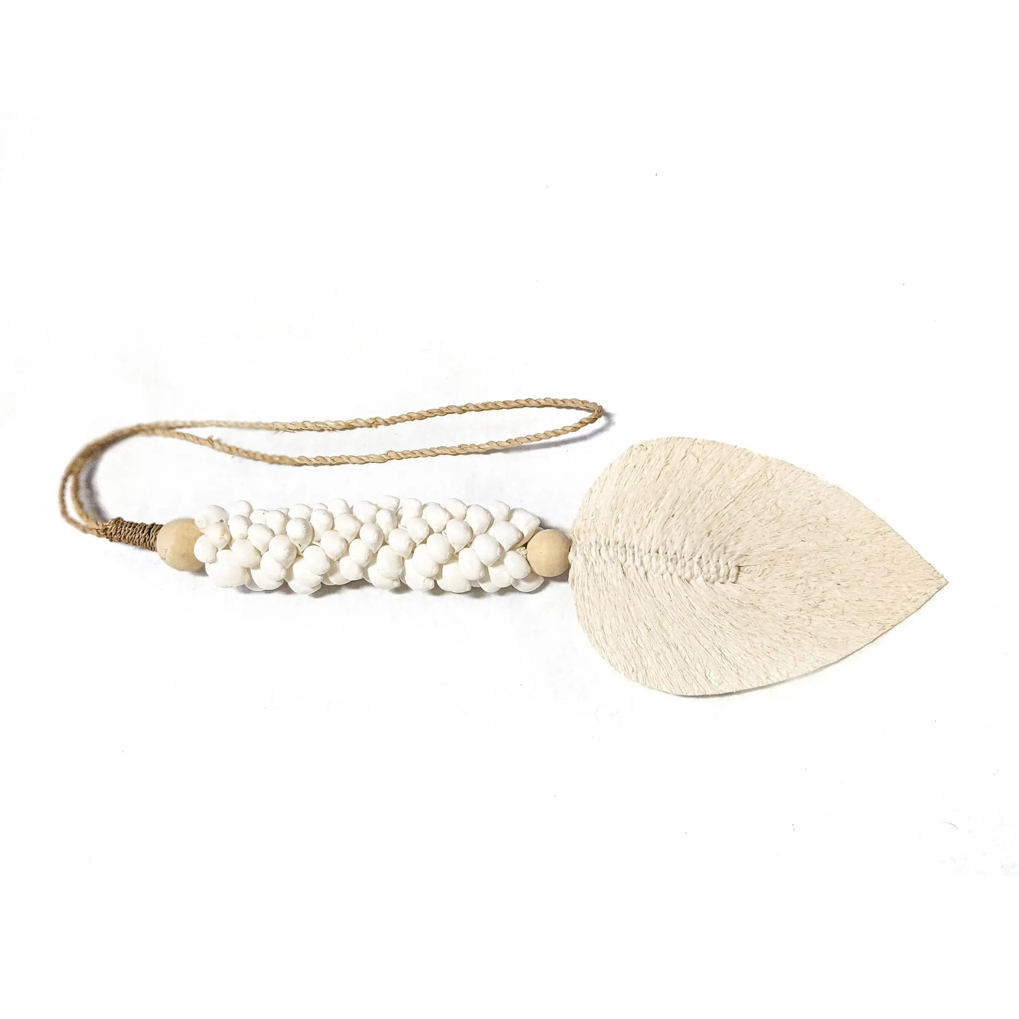 Large White Shell Macrame Leaf