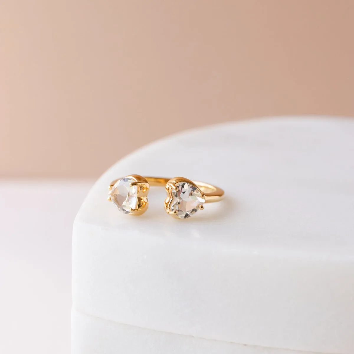 LOVE DUO HEART RING - WHITE TOPAZ & GOLD