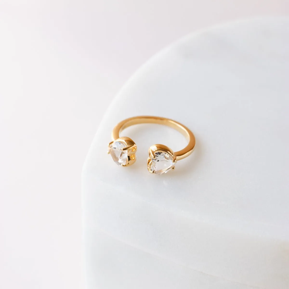 LOVE DUO HEART RING - WHITE TOPAZ & GOLD