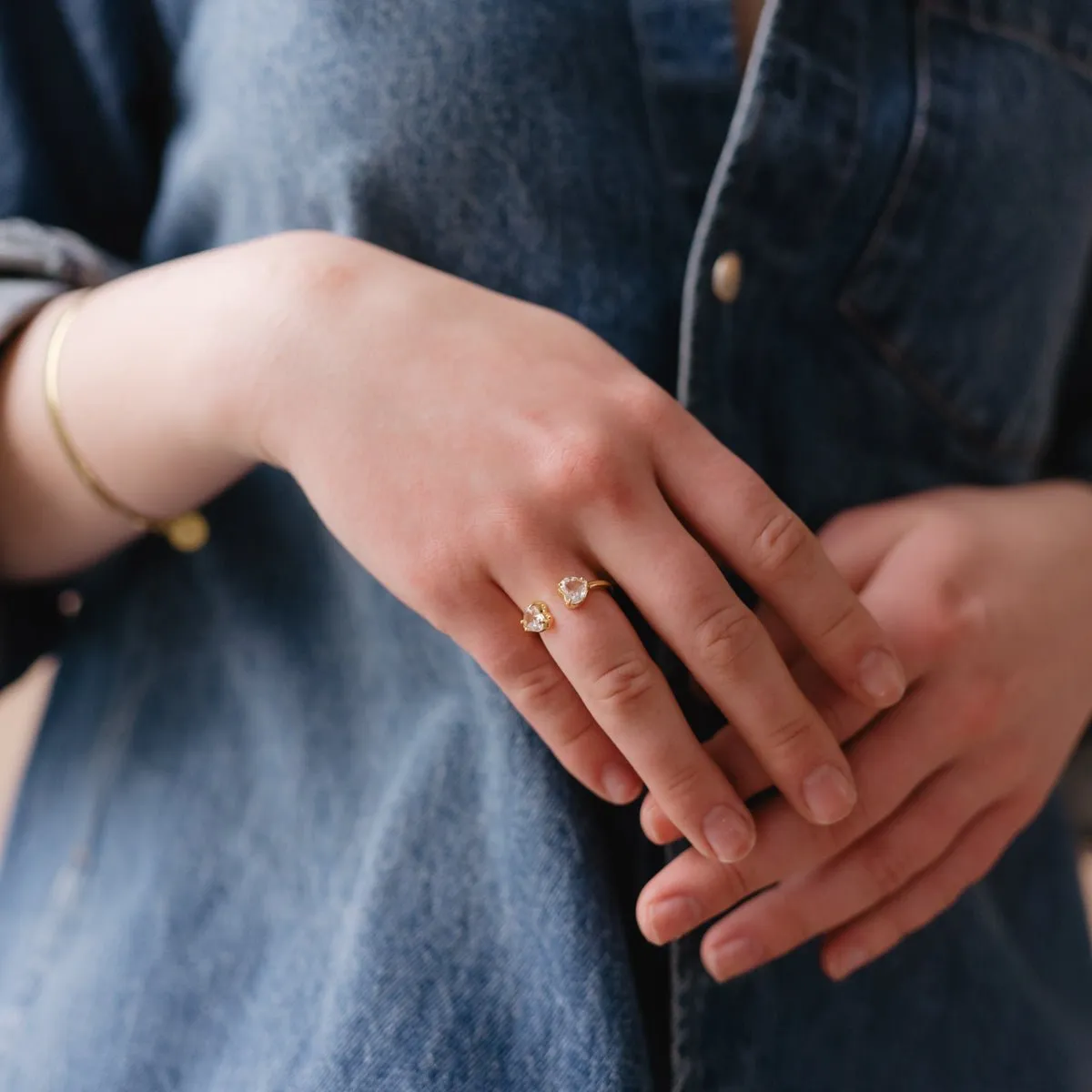 LOVE DUO HEART RING - WHITE TOPAZ & GOLD