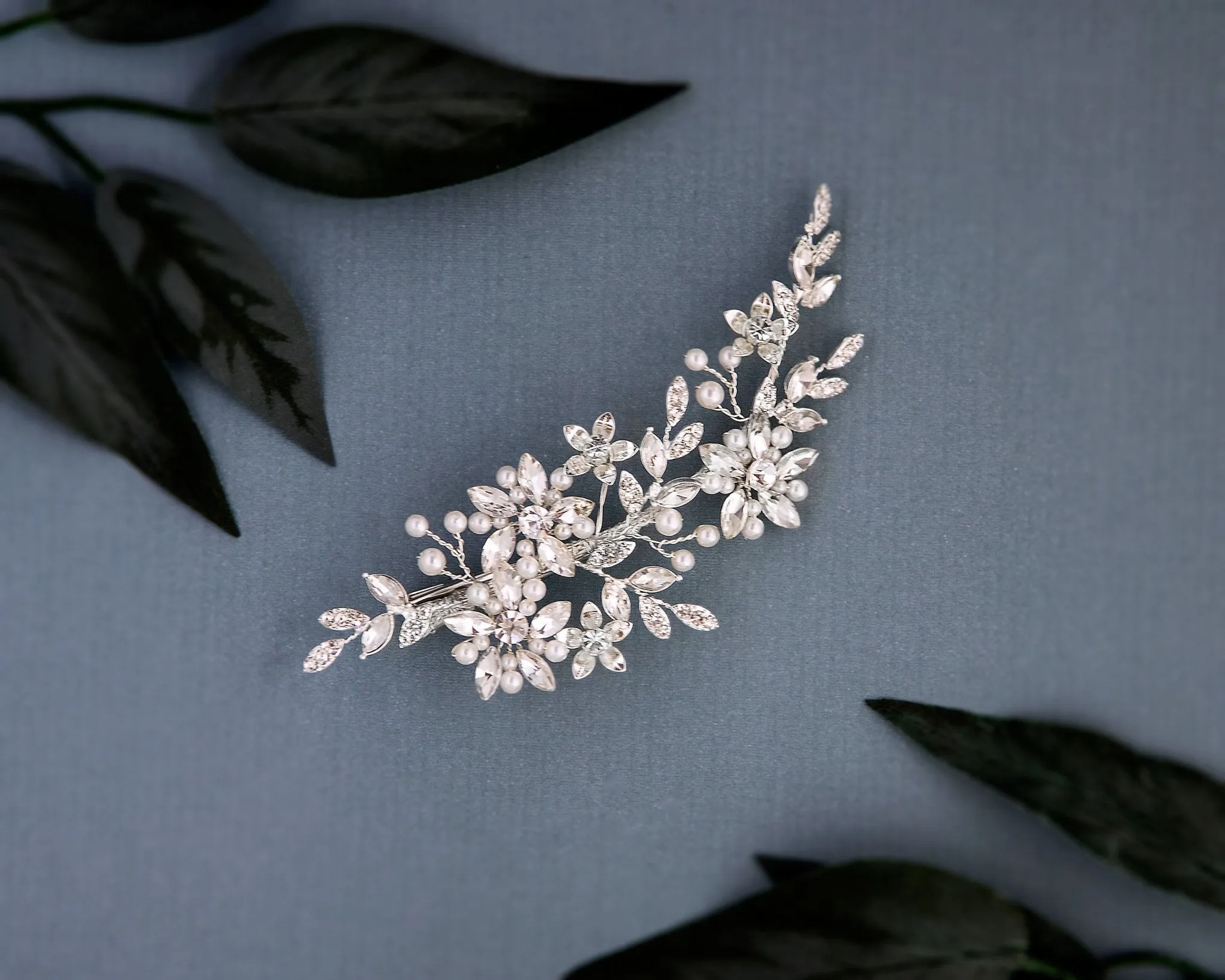 Marquise Flower and Pearl Hair Clip