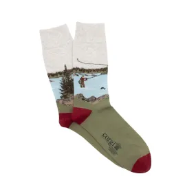 Men's Fishing Scene Cotton Socks