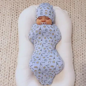 Milk & Cookies Blue Bamboo Swaddle & Beanie Set