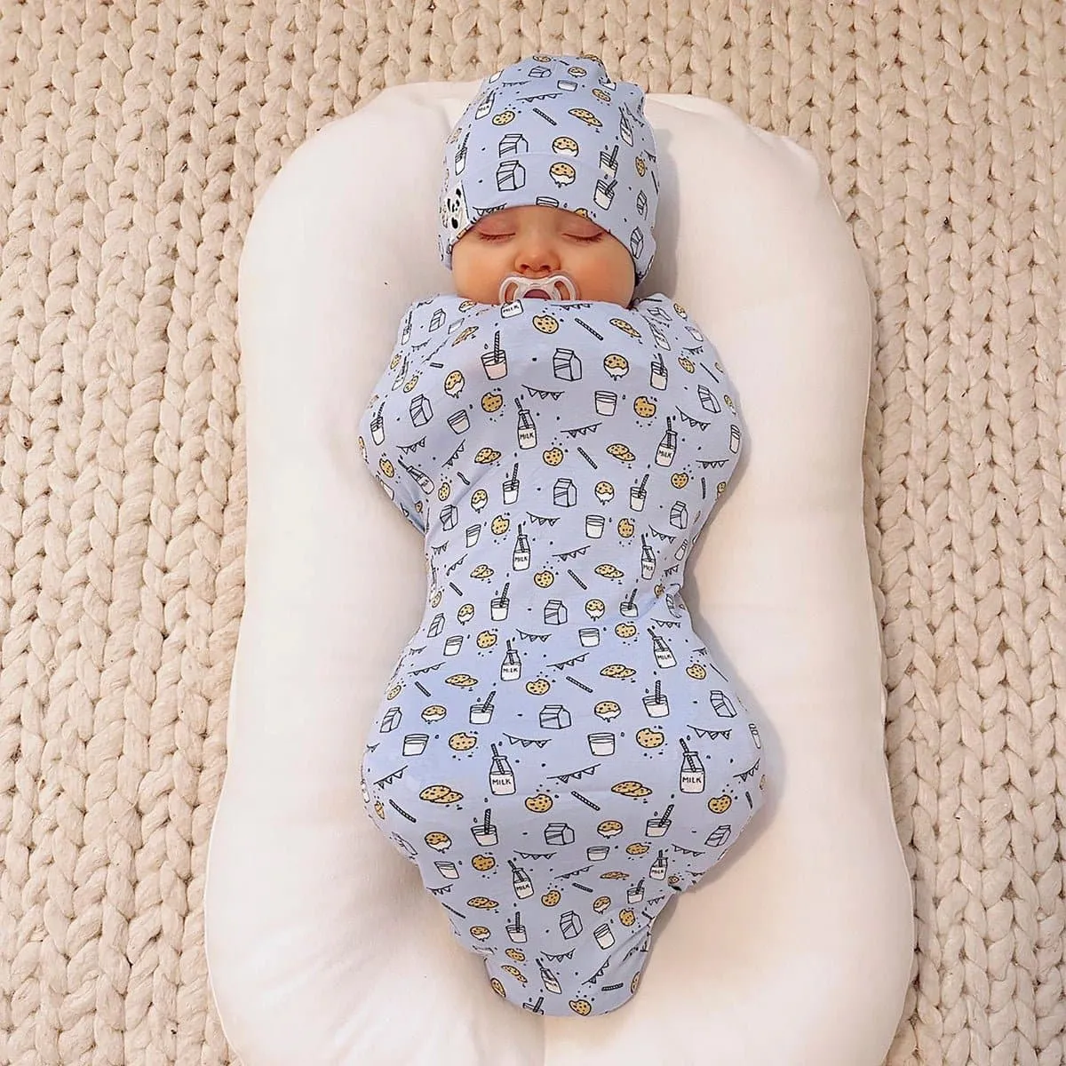 Milk & Cookies Blue Bamboo Swaddle & Beanie Set